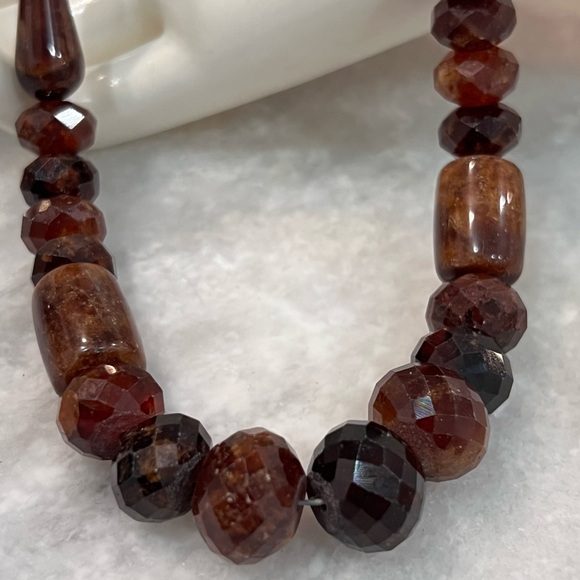 Hessonite Faceted Bead Sterling Silver Necklace - Picture 5 of 13